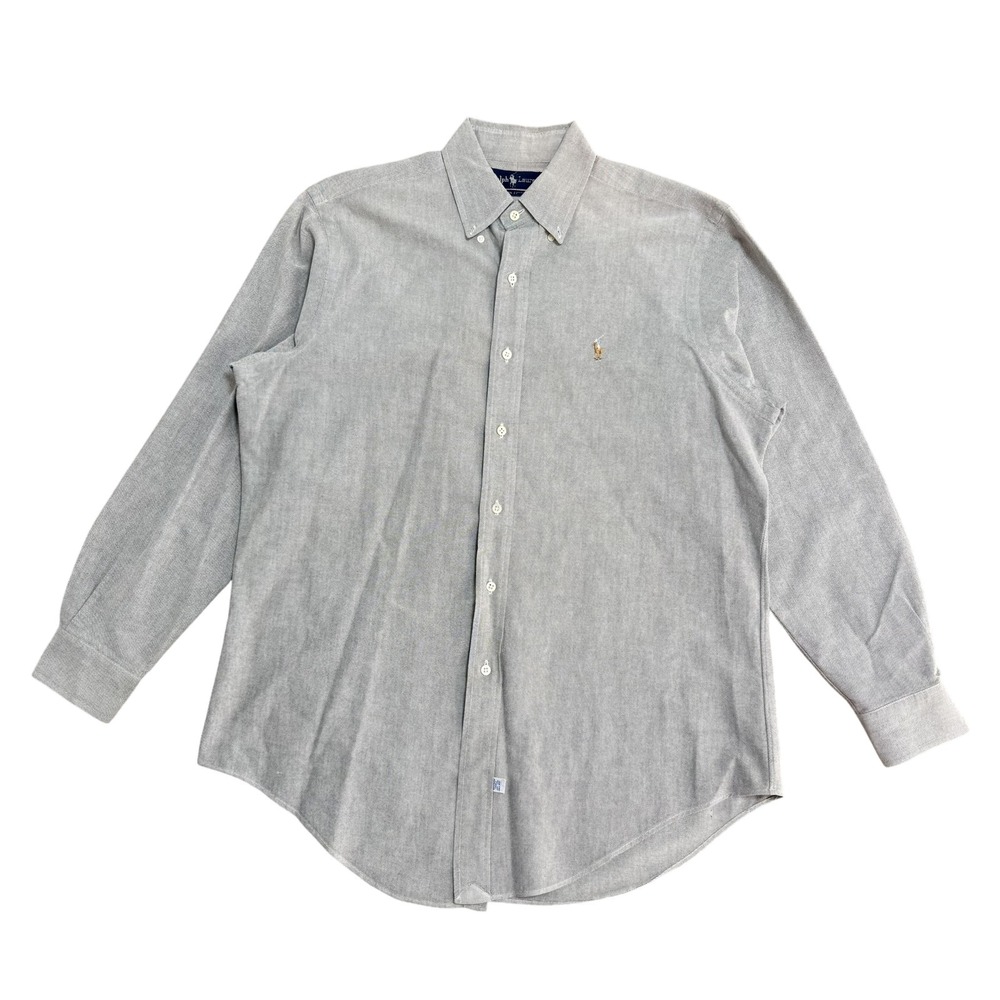 Ralph Lauren Shirt Mens 48 Gray Check Button Down Long Sleeve Cotton Pony Logo